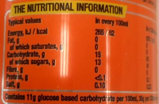 Lucozade Energy Orange 330 ml, nutrition of pack