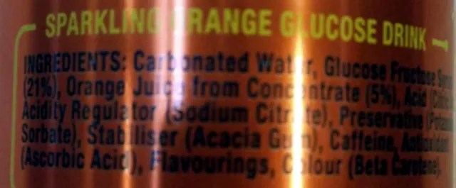 Lucozade Energy Orange 250 ml, ingredients of pack