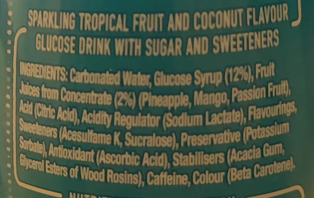 Lucozade Energy Caribbean Crush 380 ml, ingredients of pack