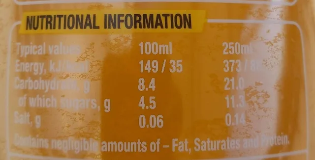 Lucozade Energy Orange 900 ml, nutrition of pack