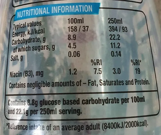 Lucozade Energy Citrus Chill, nutrition of pack