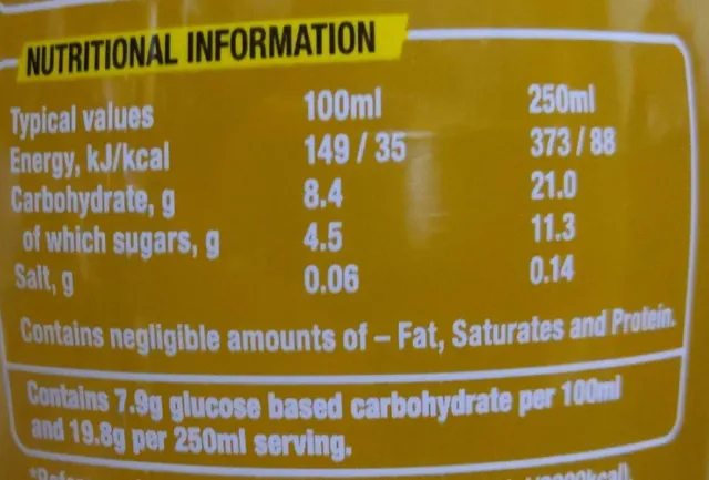 Lucozade Energy Orange 1.45 l, nutrition of pack