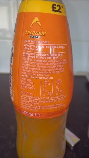 Lucozade Energy Orange 900 ml, ingredients of pack