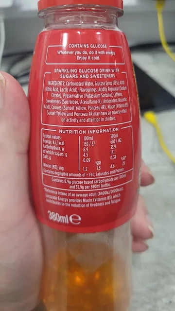 Lucozade Energy Original 380 ml, ingredients of pack