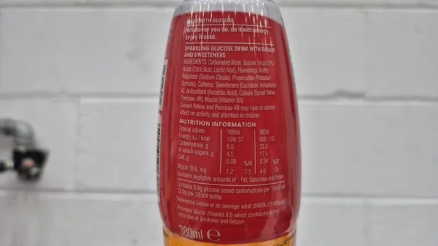 Lucozade Energy Original 380 ml, nutrition of pack