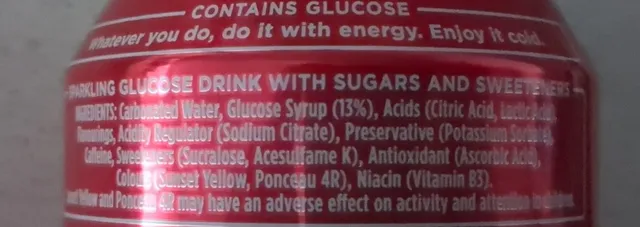 Lucozade Energy Original 330 ml, ingredients of pack