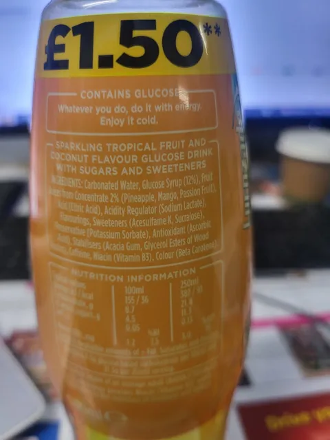 Lucozade Energy Caribbean Crush 500 ml, ingredients of pack