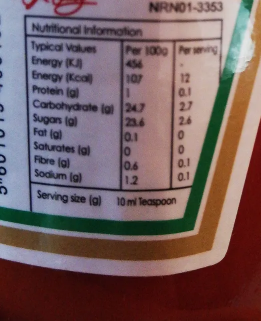 Heinz Tomato Ketchup 342 g, nutrition of pack