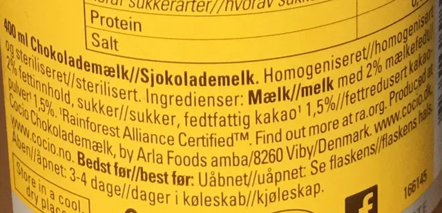 Cocio Classic Chocolate Milk 400 ml, ingredients of pack