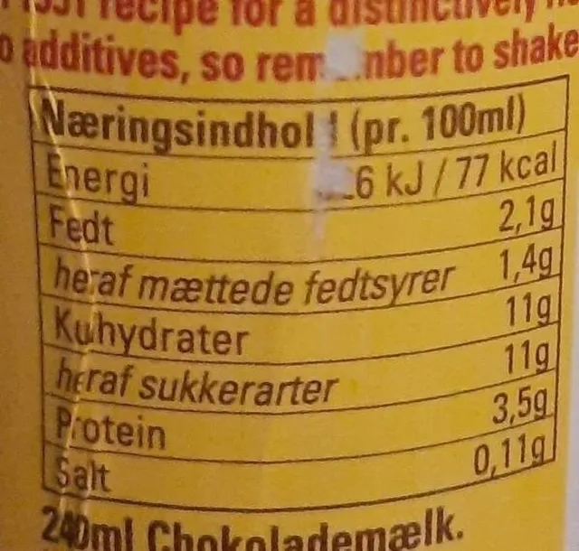Cocio Classic 270 ml, nutrition of pack
