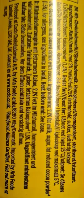 Cocio Classic 250 ml, ingredients of pack