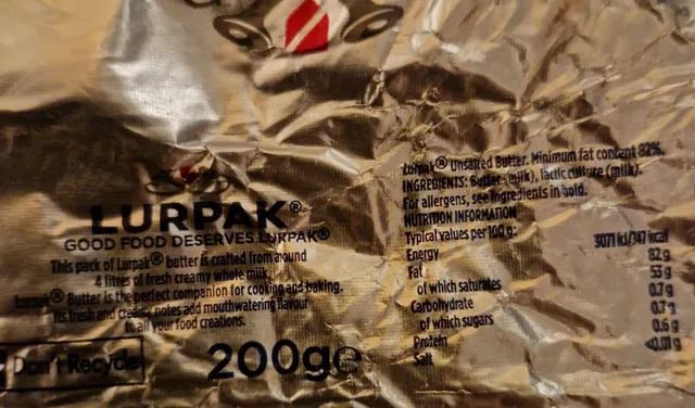 Lurpak Unsalted Butter 200 g, back of pack