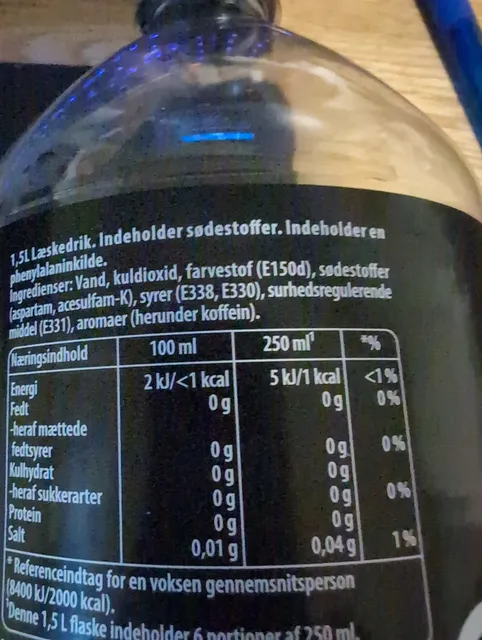 Pepsi Max 1,5 l, ingredients of pack