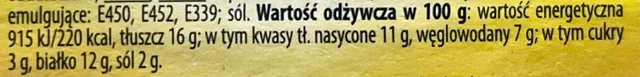 Ser topiony Tylżycki 100 g, nutrition of pack
