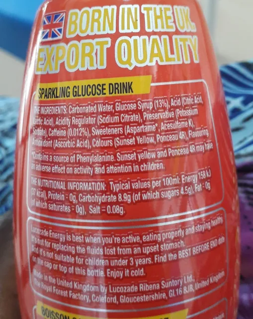 Lucozade Energy Original 380 ml, ingredients of pack