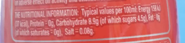 Lucozade Energy Original 380 ml, nutrition of pack