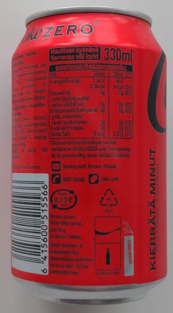 Coca-Cola Zero Sugar 330 ml, nutrition of pack
