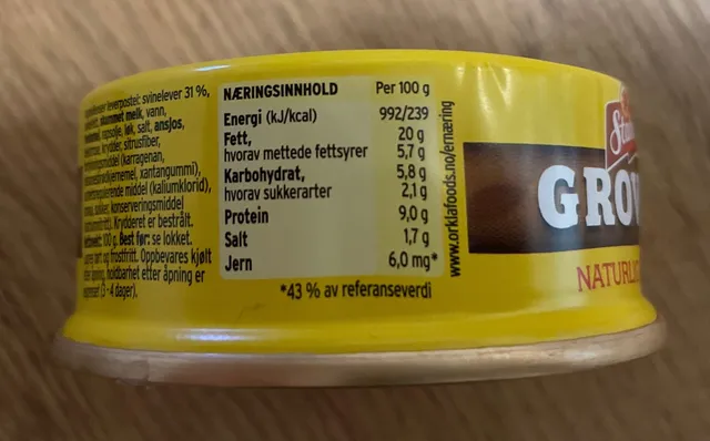 Stabburet Leverpostei Grovere 100 g, nutrition of pack