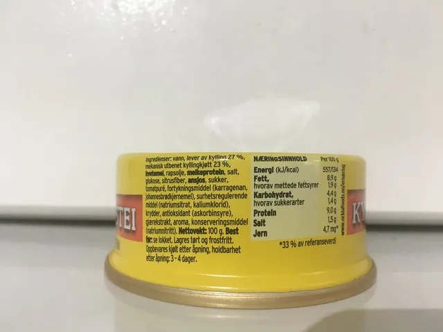 Stabburet Kyllingpostei 100 g, nutrition of pack