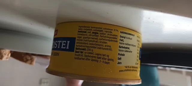 Stabburet Leverpostei 200 g, nutrition of pack
