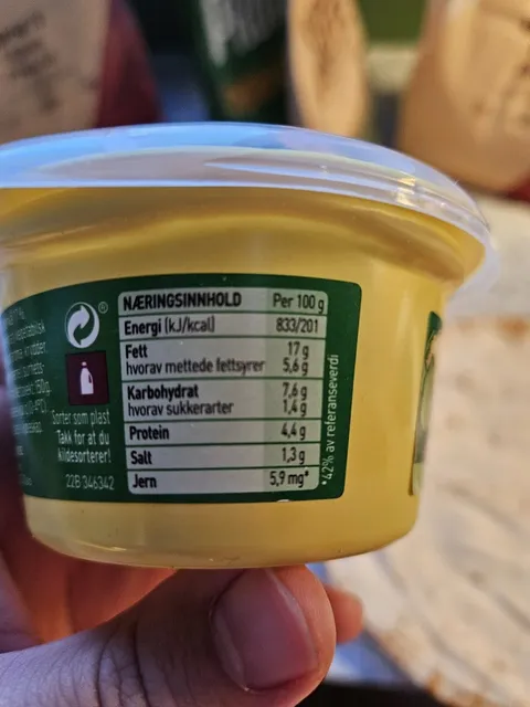 Stabburet Grønnsakspostei Fersk 150 g, nutrition of pack