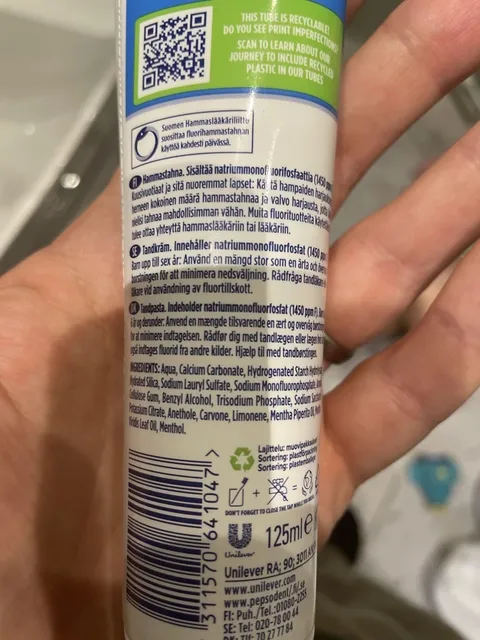 Pepsodent Super Fluor 125 ml, back of pack