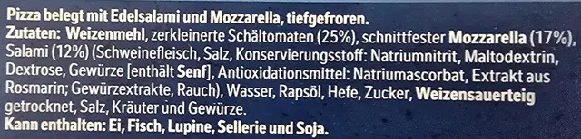 Original Wagner Steinofen Pizza Salami 320 g, ingredients of pack