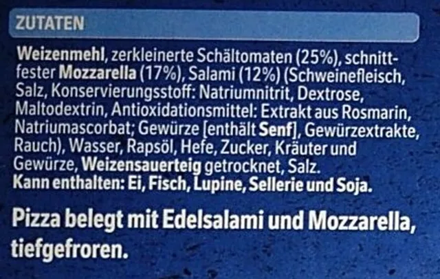 Original Wagner Steinofen Pizza Salami 2 × 320 g, ingredients of pack