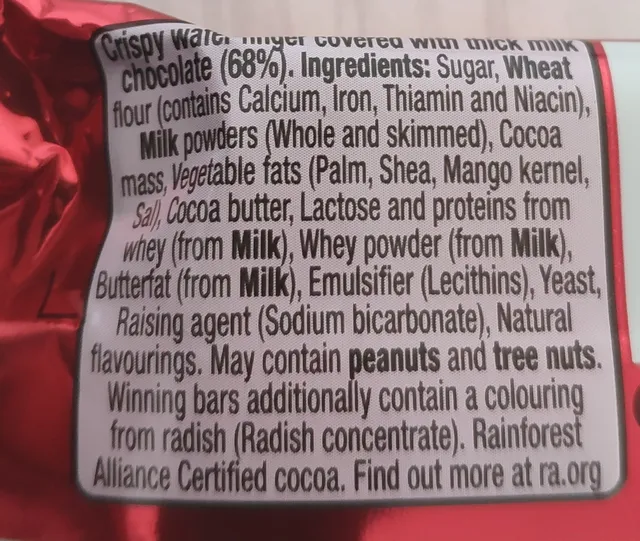 KitKat Chunky 40 g, ingredients of pack