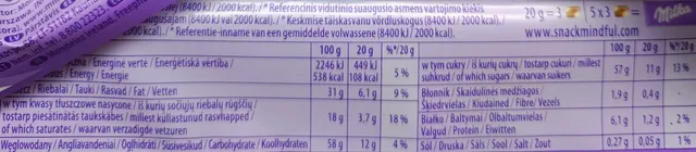 Milka Happy Cow 100 g, nutrition of pack