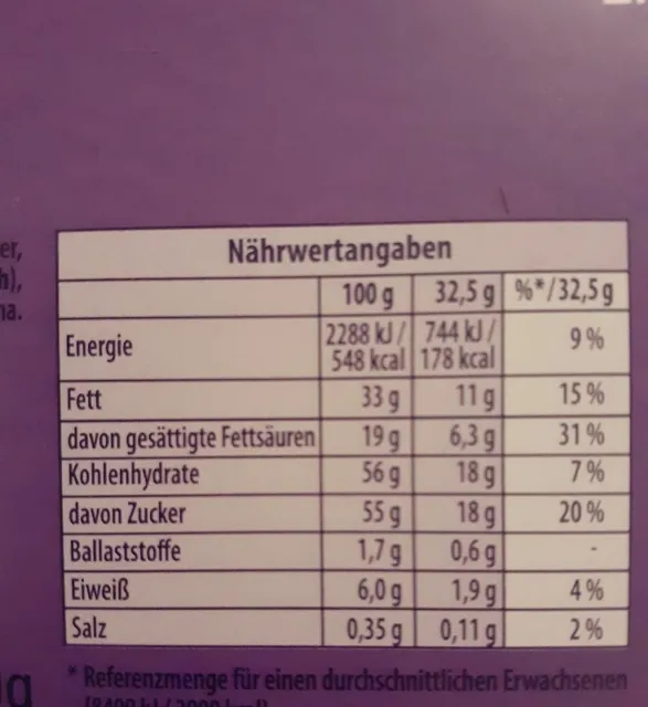 Milka I love Milka Hauchzarte Herzen Alpenmilch 130 g, nutrition of pack