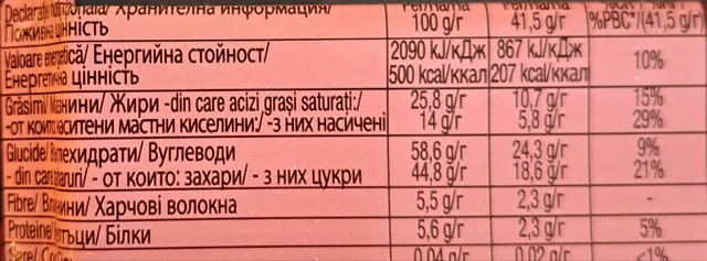 KitKat Dark 41.5 g, nutrition of pack