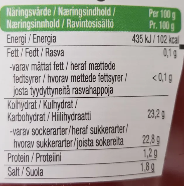 Heinz Tomato Ketchup 1.35 kg, nutrition of pack