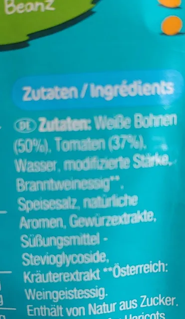 Heinz Beanz ohne Zuckerzusatz 415 g, ingredients of pack