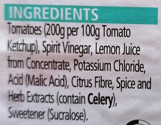 Heinz Tomato Ketchup No Added Sugar & Salt 570 ml, ingredients of pack
