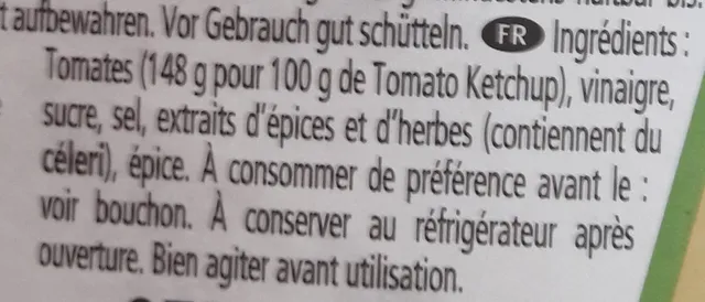 Heinz Tomato Ketchup 1170 ml, ingredients of pack