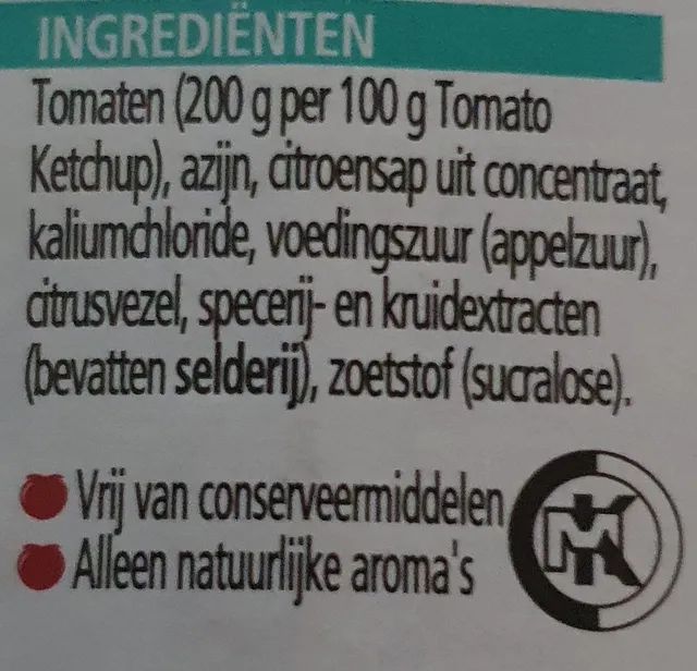 Heinz Tomato Ketchup No Added Sugars & Salt 425 g, ingredients of pack