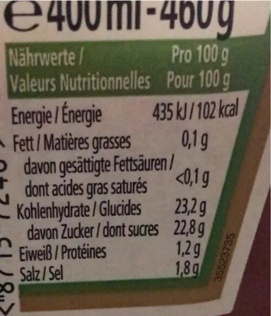 Heinz Tomato Ketchup 460 g, nutrition of pack
