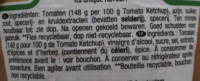 Heinz Tomato Ketchup 700 g, ingredients of pack