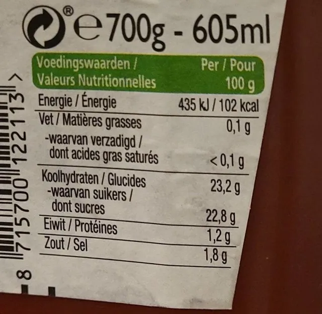 Heinz Tomato Ketchup 700 g, nutrition of pack