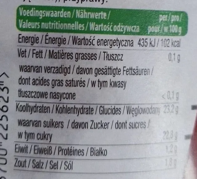 Heinz Tomato Ketchup 1.35 kg, nutrition of pack