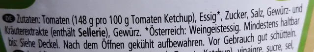 Heinz Tomato Ketchup 1170 ml, ingredients of pack