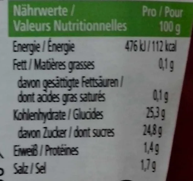 Heinz Tomato Ketchup Bio 580 g, nutrition of pack