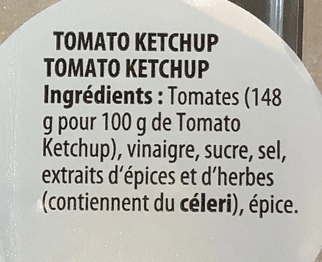 Heinz Tomato Ketchup 25 g, ingredients of pack