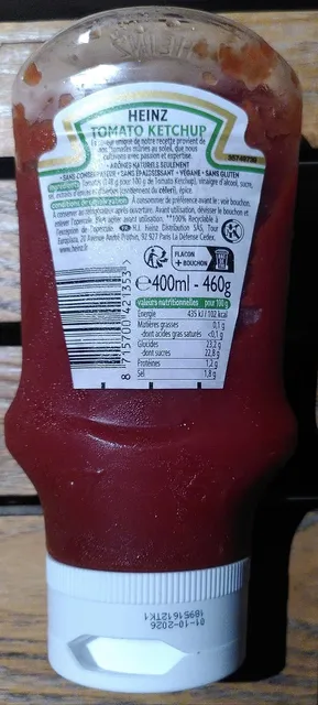 Heinz Tomato Ketchup 460 g, ingredients of pack