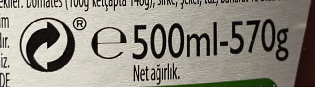 Heinz Tomato Ketchup 500 ml, back of pack