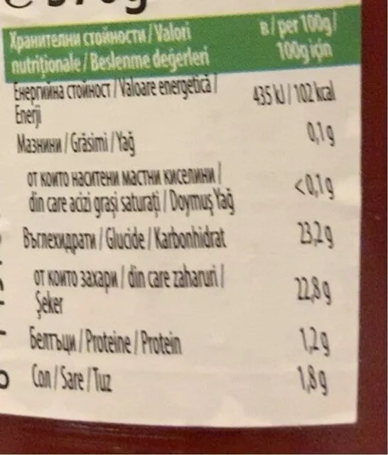 Heinz Tomato Ketchup 500 ml, nutrition of pack