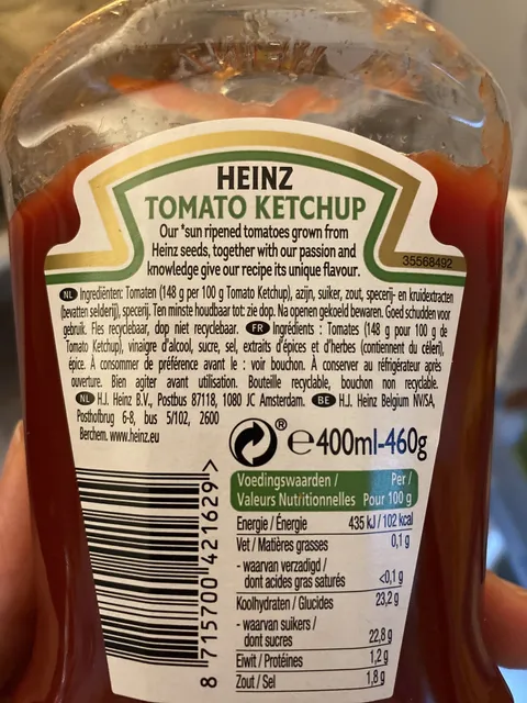 Heinz Tomato Ketchup 460 g, ingredients of pack
