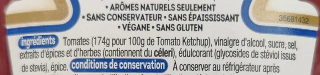 Heinz Tomato Ketchup 50% Less Sugar & Salt 435 g, ingredients of pack