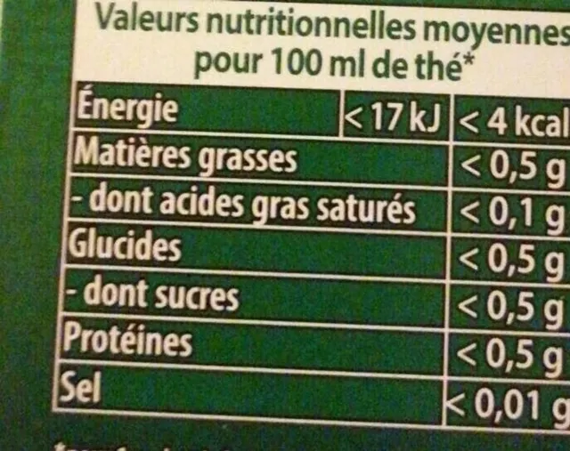 Lipton Tchaé Thé Vert Menthe 40 g, nutrition of pack